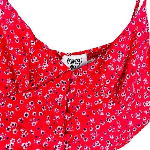 PRINCESS POLLY Red White Floral Spaghetti Strap Crop Top Size 8 - Picture 4 of 9